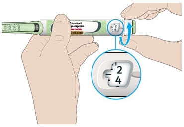 Select 3 units by turning the dose selector until the dose pointer is at the mark between 2 and 4.