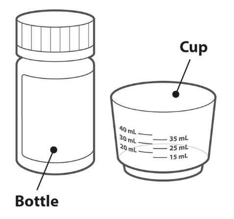 Your pack contains A bottle containing 90 Triumeq PD tablets for oral suspension and a Dosing cup.image