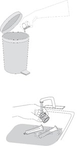 Pour the leftover Noxafil PowderMix from the mixing cup into the trash. Do not pour it into the sink. Rinse with water and air dry.image