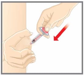 Slowly push on the thumb pad to push the plunger all the way in until all the medicine is injected.image