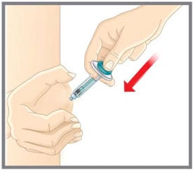 Slowly push on the thumb pad to push the plunger all the way in until all the medicine is injected.image