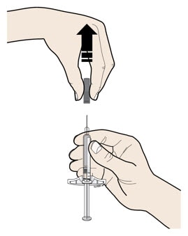 Pull gray needle cap straight out and away from your body, only when you are ready to inject.image