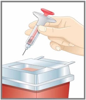 Put the used EMGALITY prefilled syringe in an FDA-cleared sharps disposal container right away after use.image