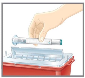 Put the used EMGALITY prefilled pen in an FDA-cleared sharps disposal container right away after use.image