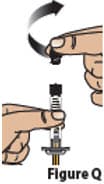Hold the prefilled syringe as shown. Remove the prefilled syringe cap by unscrewing it counter-clockwise (Figure Q).image