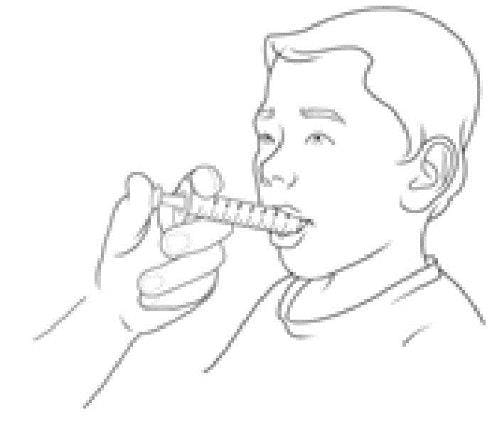 Place the tip of the oral dosing dispenser into you or your child’s mouth.  Point the tip toward the cheek and slowly push the plunger all the way down to give the Dyanavel XR dose.image