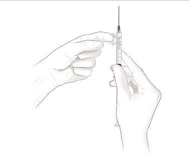 With the needle pointing upward, gently tap the syringe to move any air bubbles to the top.