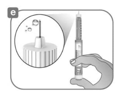 Press the purple injection button all the way in. Check if insulin comes out of the needle tip.image