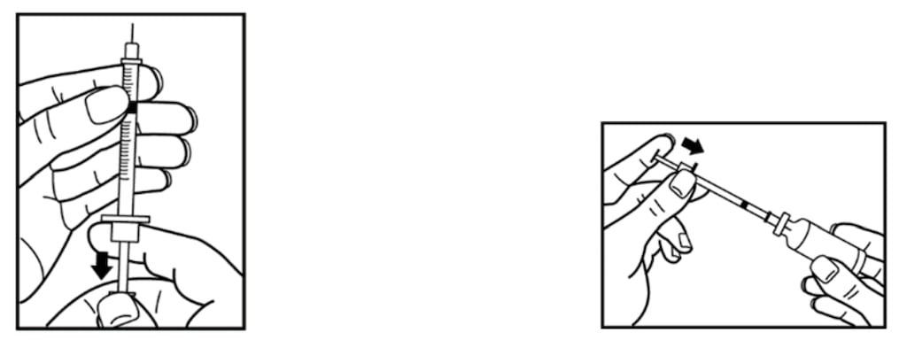 Draw air into the syringe equal to your insulin dose. Put the needle through the rubber top of the vial and push the plunger to inject the air into the vial.image