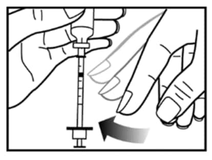 Before you take the needle out of the vial, check the syringe for air bubbles. If bubbles are in the syringe, hold the syringe straight up and tap the side of the syringe until the bubbles float to the top. Push the bubbles out with the plunger and draw insulin back in until you have the correct dose.image
