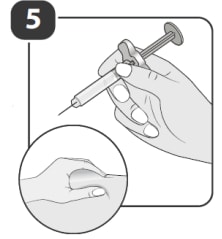 hold prefilled syringe like a pencil, gently squeeze skin and hold firmly.image