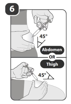 insert the needle into the skin at about a 45­ degree angle.image