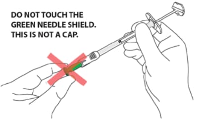 Do not touch the green needle shield on the lanreotide injection. This is not a cap.