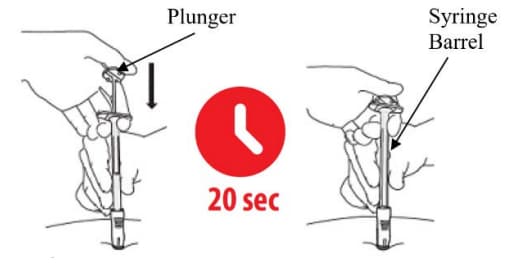 Inject lanreotide slowly over 20 seconds.