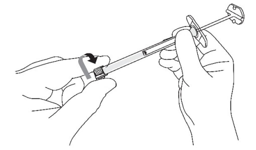 Remove the cap from the sterile syringe. With one hand holding the barrel of the syringe twist the cap off with the other hand.