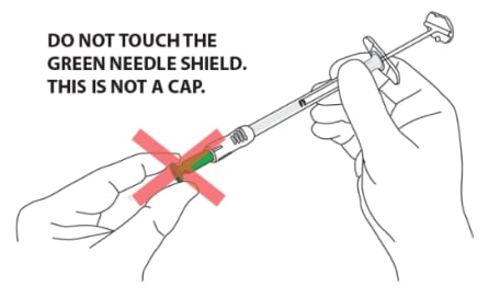 Do not touch the green needle shield on the lanreotide injection. This is not a cap.