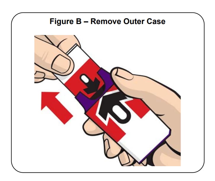 Pull apart to remove outer case of Kaleo's naloxone hydrochloride auto-injector.