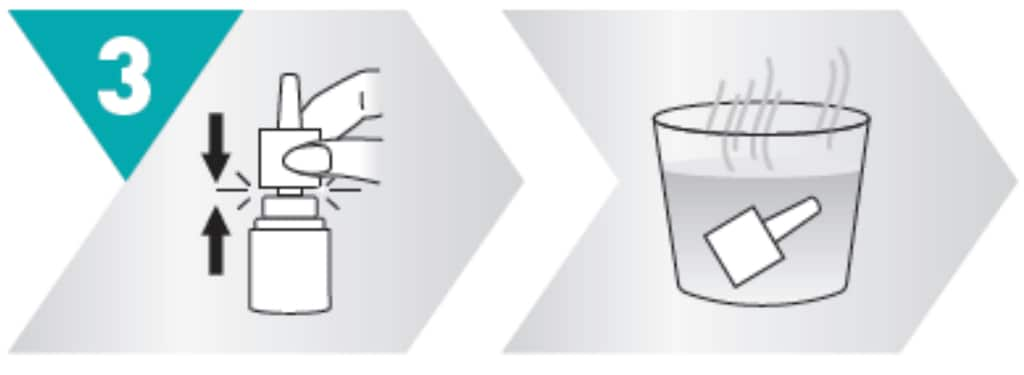 Replace the nozzle on your Nasonex 24HR Allergy spray while aiming it away from your face. If the nozzle is clogged soak in water water.