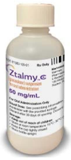 Image of Ztalmy bottle with child resistant cap.