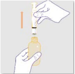 Carefully remove the oral syringe from the press-in bottle adapter in the Ztalmy bottle.