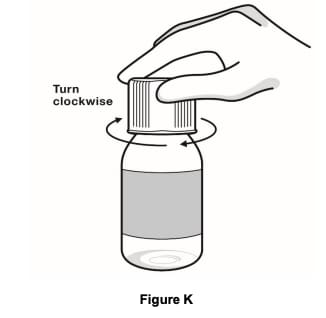 Leave the bottle adapter inside the bottle. Place the bottle cap on the bottle and turn the cap clockwise (to the right). Keep bottle tightly closed between each use.image