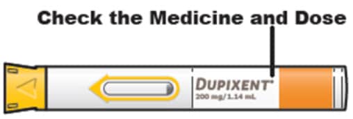 Check your Dupixent pre-filled pen to make sure you have the correct medicine and dose.