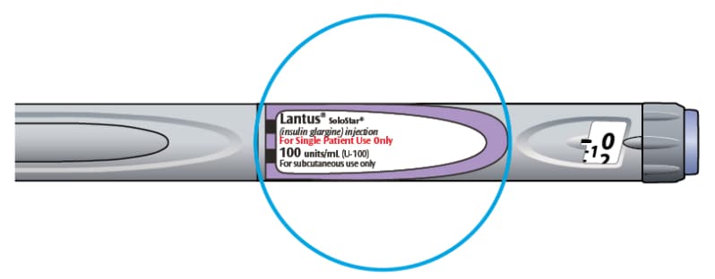 Label on Lantus SoloStar Pen used to identify the medication.