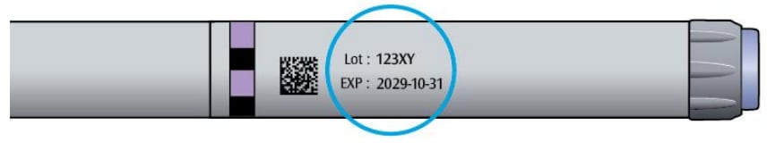 Expiration date displayed on Lantus SoloStar Pen.