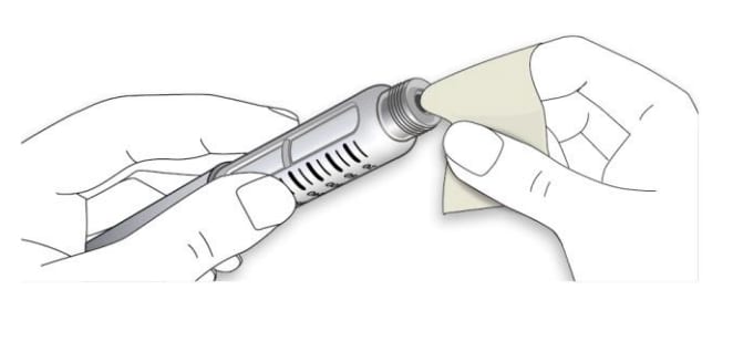 Wipe the rubber seal on Lantus SoloStar Pen with alcohol wipe.