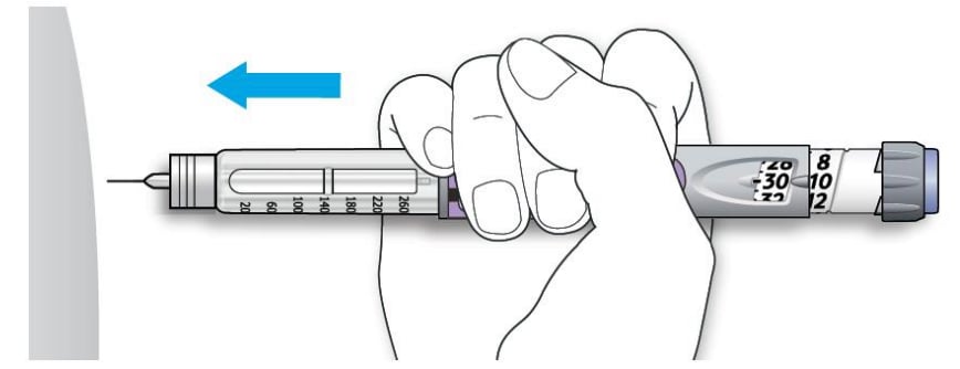 Image of Lantus SoloStar Pen needle being pushed into skin.