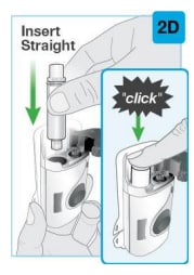 Load the cleaned prefilled cartridge straight into the On-Body Injector. Firmly push it down until you hear a click.