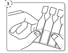 Take the strip of single-dose containers from the foil pouch Break off one single-dose container from the strip Place the unopened single-dose containers back in the foil pouch and fold the edge to close the pouch.image