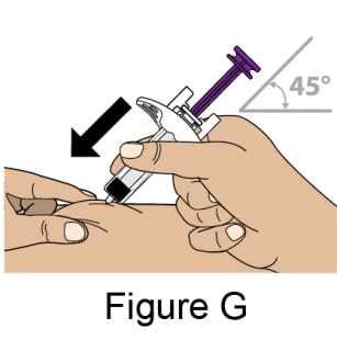 Insert the entire Needle into the pinched area of the skin at a slight 45-degree angle using a dart-like motion.