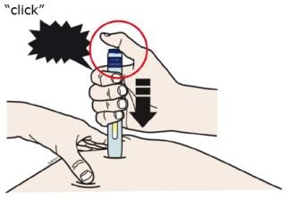 Keep pushing down on your skin. Then lift your thumb while still holding the autoinjector on your skin image.