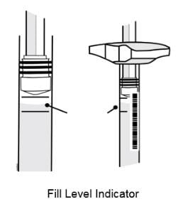 Check to see if the amount of liquid in the syringe falls between the purple lines image. 