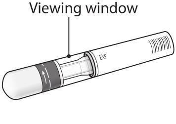 Perform safety checks - look through the viewing window to check that liquid is clear. Check expiration date.