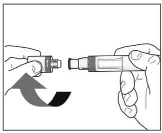 Twist off the cap in the direction of the arrow and throw it away. Use the Cosentyx Senoready Pen within 5 minutes.