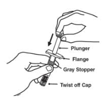 Slide the plunger into the flange end of the syringe image.