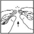 Break off the tamper-resistant, plastic-tip cap from the diluent syringe by snapping the perforation of the cap. Do not touch the inside of the cap or the syringe tip. The diluent syringe may need to be recapped (if reconstituted BeneFIX is not used immediately), so place the cap on its tip on a clean surface in a spot where it will stay clean.