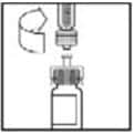 Place the vial on a flat surface. Connect the diluent syringe to the vial adapter by inserting the tip of the syringe into the adapter opening while firmly pushing and turning the syringe clockwise until the connection is secured.