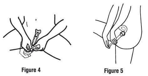 Push the plunger in until all of the cream goes into your vagina (see Figures 4 and 5).