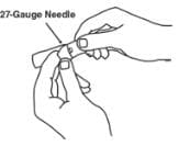 Open the wrapper that contains the 27-gauge needle by peeling apart the tabs and set the needle aside for later use.  The 27-gauge needle will be used to inject the dose image.