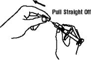 Pick up the syringe from your flat work surface. Hold the barrel of the syringe with one hand, and pull the needle cover straight off image.