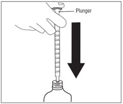 Push the plunger of the oral dispenser all the way down.  Insert the oral dispenser into the bottle adapter.