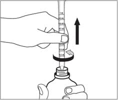 Leave the oral dispenser in the bottle adapter and turn the bottle to an upright position.  Place the bottle onto a flat surface.  Remove the oral dispenser from the bottle adapter by gently twisting the oral dispenser while pulling it straight up.