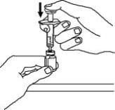 Push the plunger down very slowly until all liquid from the syringe is in the Enbrel vial. Adding the liquid too fast will cause foaming (bubbles) image.