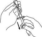 With the needle in the Enbrel vial, turn the vial upside down. Hold the syringe at eye level and slowly pull the plunger down to the unit markings on the side of the syringe that correspond with the correct dose. Make sure to keep the tip of the needle in the solution image.