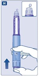 Hold the pen with the needle pointing up. Press and hold in the dose button until the dose counter shows 0. The 0 must line up with the dose pointer. A drop of Saxenda will appear at the needle tip.