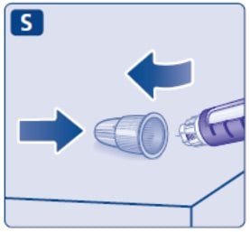 Carefully slip the needle into the outer needle cap and dispose in a sharps container as soon as possible if a container is not to hand straight away.