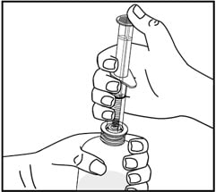 While holding the bottle with 1 hand, push down on the oral dispenser plunger with your other hand to push air into the bottle.